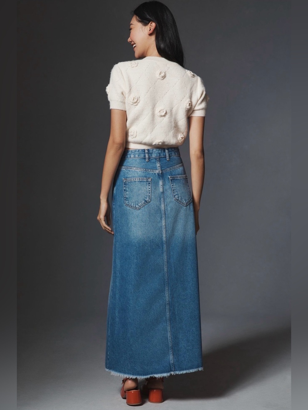 Pilcro, Light Blue Madi Front-Slit Denim Skirt, Blue, 14 - Picture 3 of 7